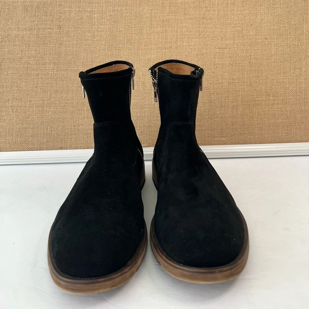 NEW REPUBLIC Men’s Black Suede Twin Zipper Luxury Boots Size 11.5